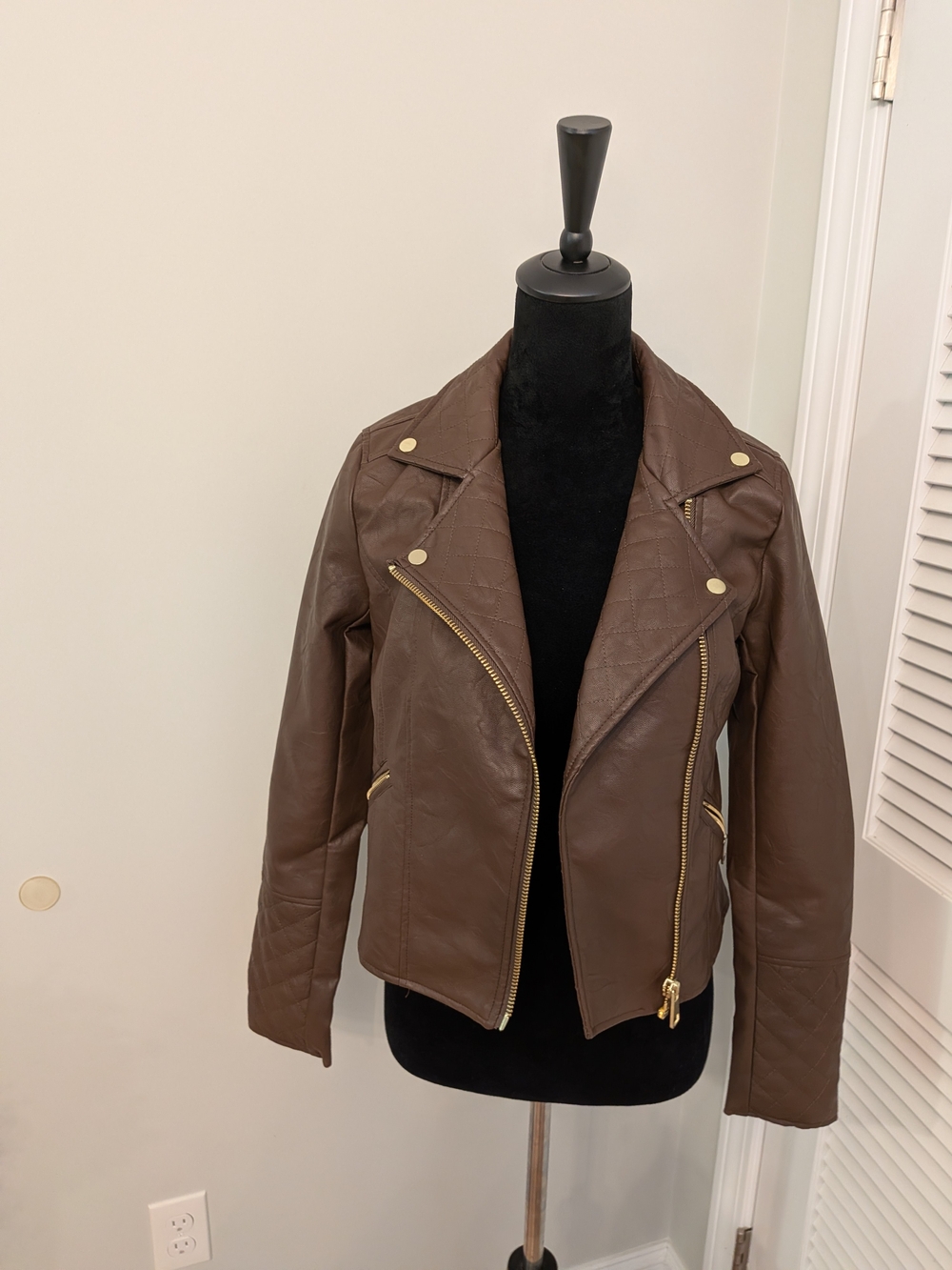 Fashion Nova Brown Faux Leather Moto Jacket Size XS